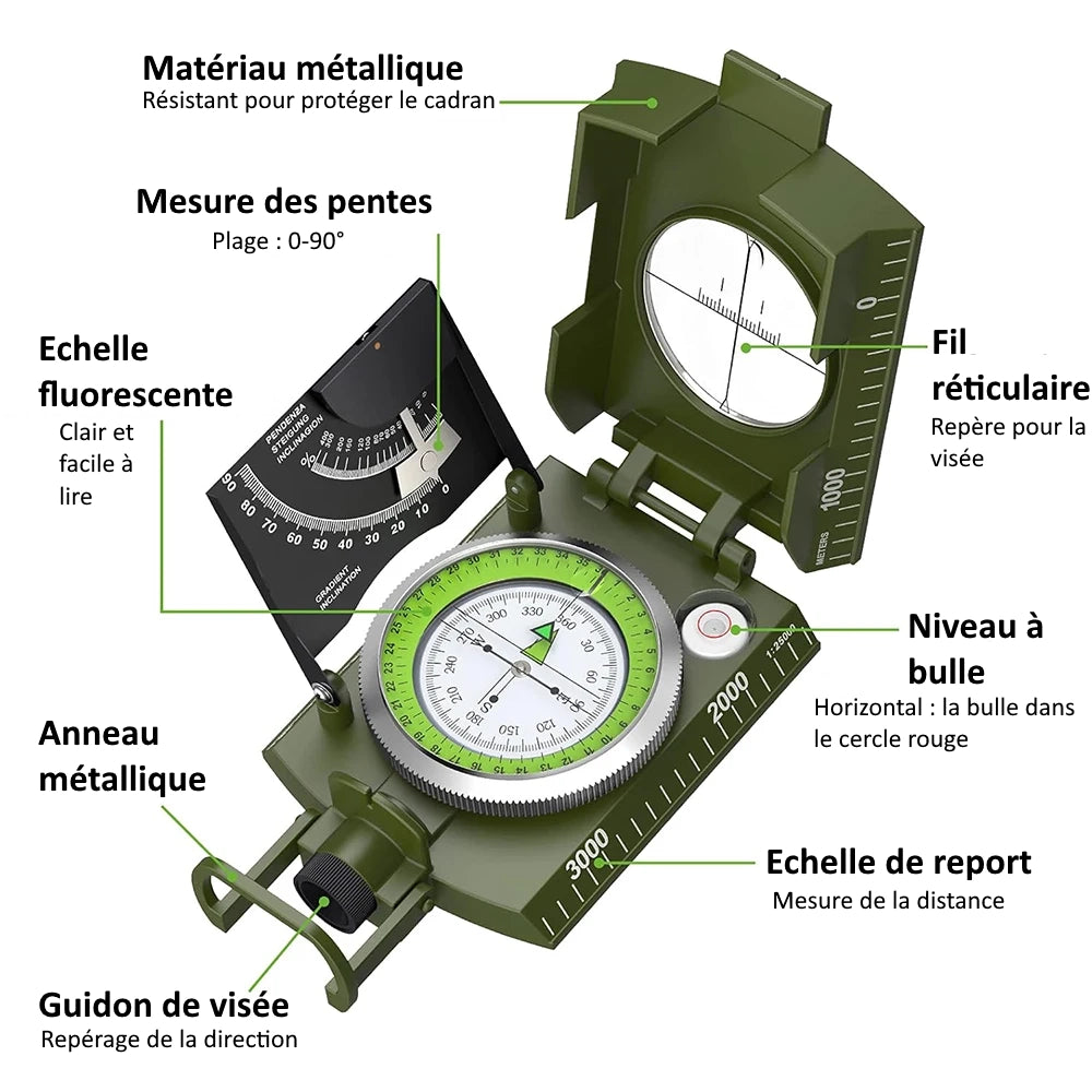 Boussole Militaire de Haute Précision – Étanche et Multifonction