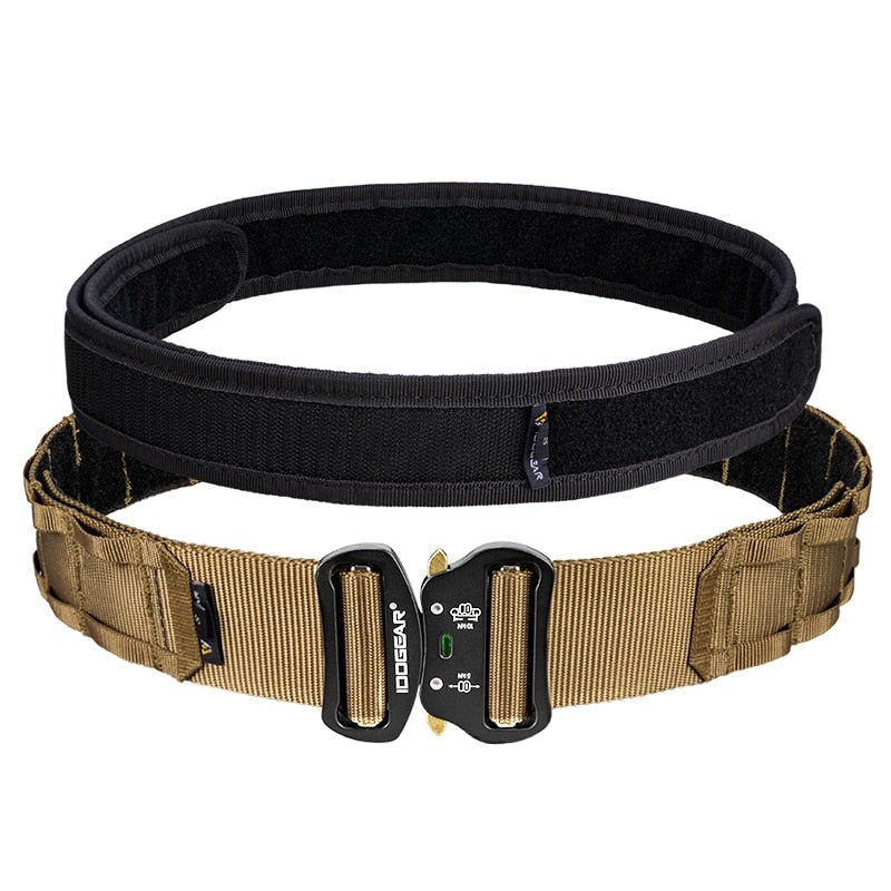 Ceinturon Cobra Ceinture Tactique CB MOLLE coyote brown combat airsoft avec sous ceinturon noir militaire homme femme détachement rapide belt battlebelt équipement accessoire marron foncé Airsoft