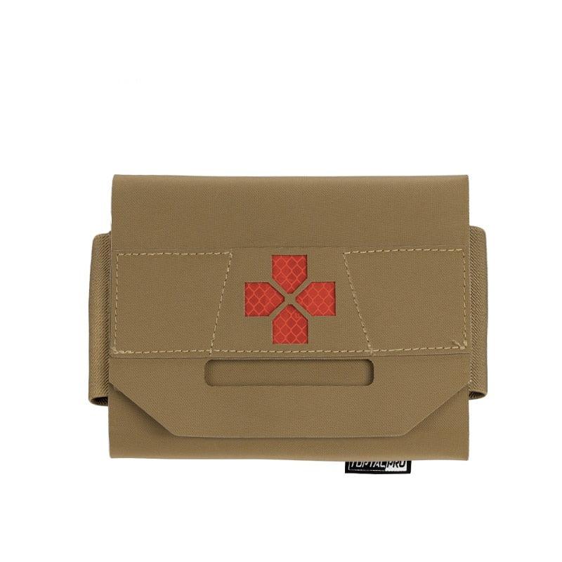 Poche medic micro trauma kit MOLLE TOPTACPRO avec croix rouge médicale CB coyote brown marron foncé trousse de secours militaire gendarme policier Airsoft