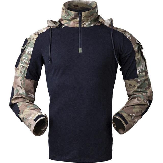 Combat shirt à capuche Veste de combat chemise de combat capuche modulable ripstop résistant sarchon habit vêtement militaire homme tactique Airsoft MC multicam CP camo homme unisexe femme emplacements coudières protection camouflage