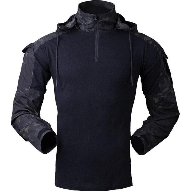 Combat shirt à capuche Veste de combat chemise de combat capuche modulable ripstop résistant sarchon habit vêtement militaire homme tactique Airsoft MCBK multicam black CPBK camo noir homme unisexe femme emplacements coudières protection camouflage