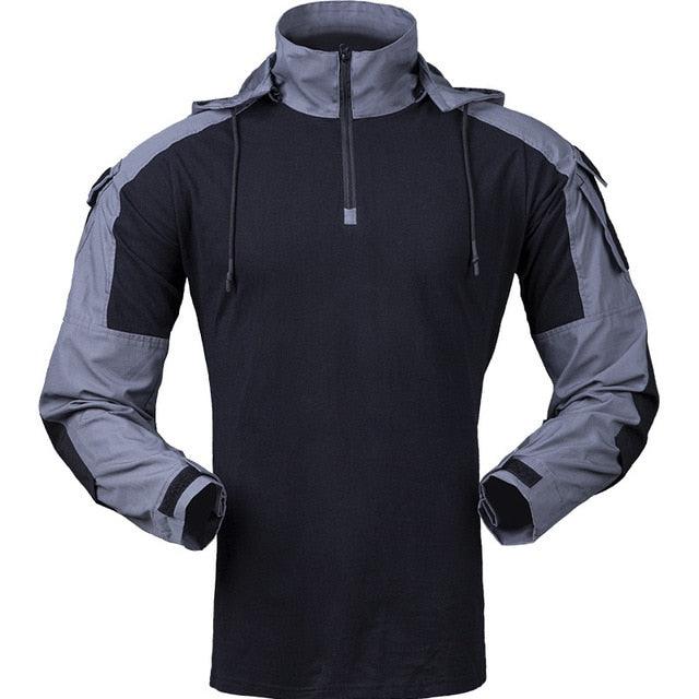 Combat shirt à capuche Veste de combat chemise de combat capuche modulable ripstop résistant sarchon habit vêtement militaire homme tactique Airsoft WG wolf grey gris homme unisexe femme emplacements coudières protection
