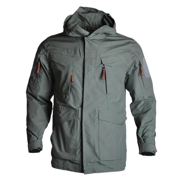 Veste de combat militaire WG wolf grey gris foncé qualité veste chauffante imperméable à capuche veston poches et zone velcro coton polyester pour militaire forêt Milsim Unisexe Airsoft