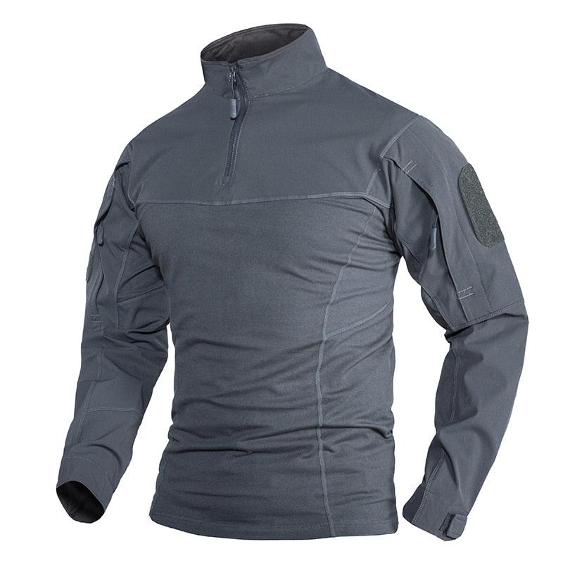 Combat shirt Tacvasen Gris tactique avec poches zip et col zip combat shirt homme haut d'uniforme de combat manches longues militaire Unisexe vêtement taille S M L XL XXL Airsoft