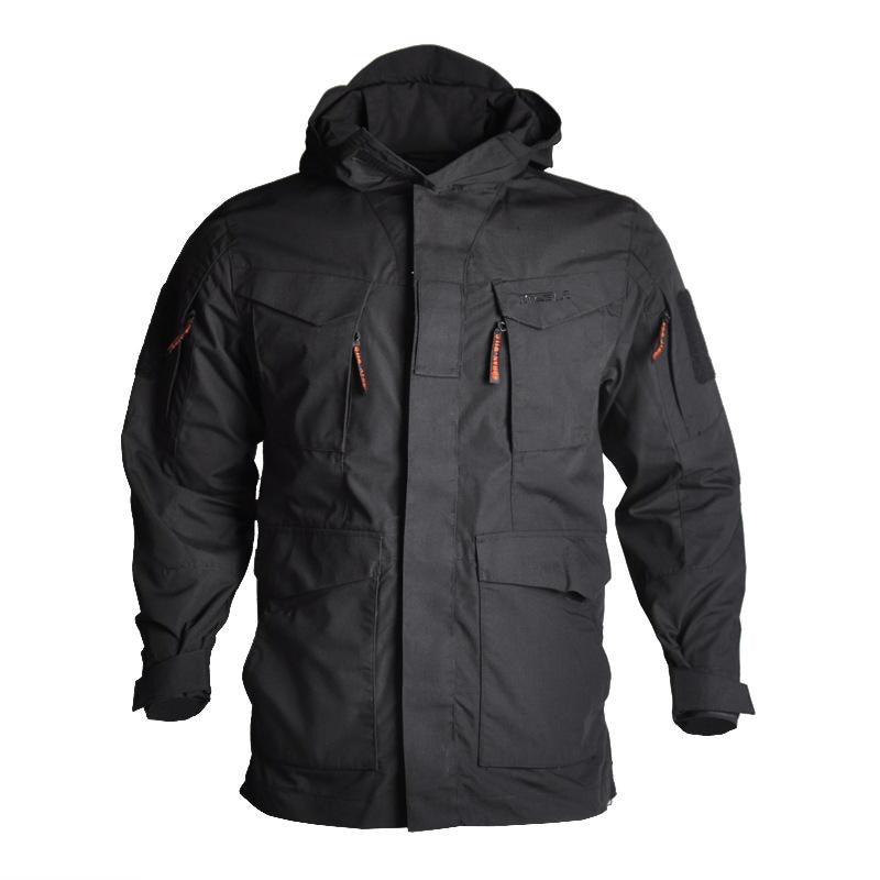 Veste de combat militaire Noir qualité veste chauffante imperméable à capuche veston poches et zone velcro coton polyester pour militaire forêt Milsim Unisexe Airsoft
