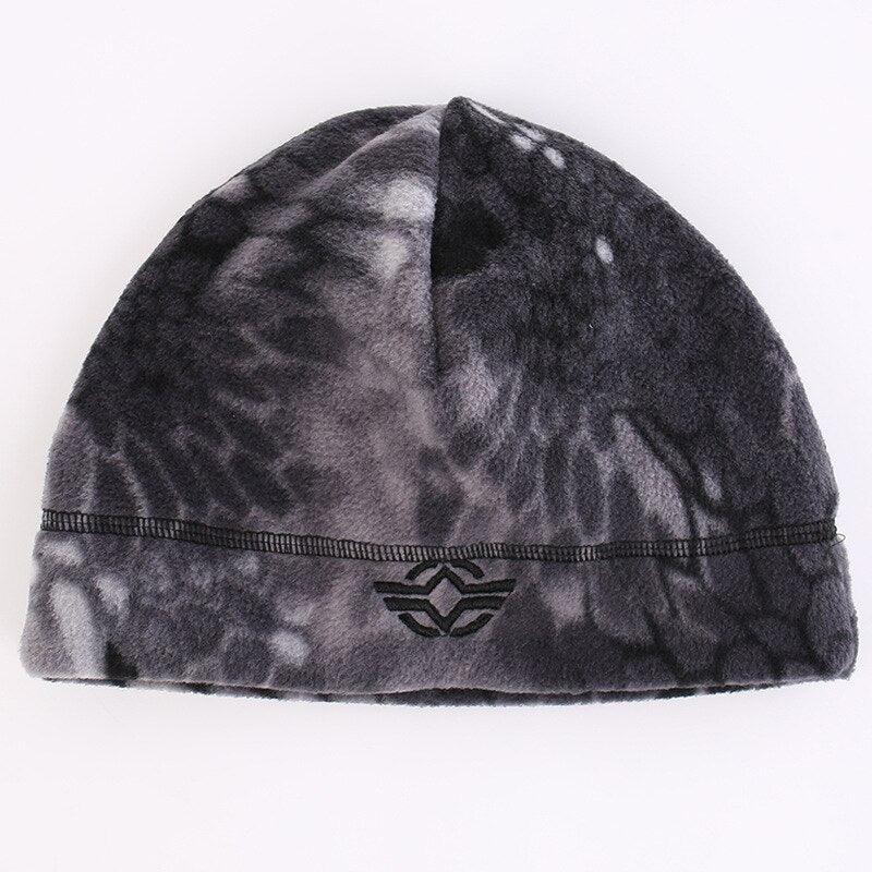 Bonnet chauffant TYP phyton camouflage noir camo Esdy tactique pour l'airsoft bonnet militaire polyester hiver froid homme femme bonnet simple accessoire Airsoft