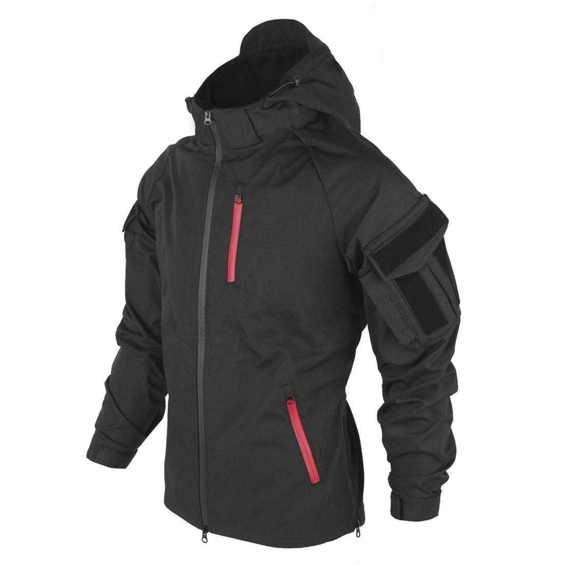 Veste de combat Noir et rouge veste BAC tactique homme veste manteau à capuche TRN Noir tissus composite imperméable homme militaire S M L XL XXL Airsoft