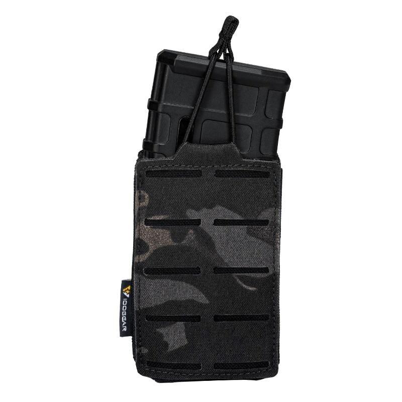 Porte chargeur 5.56 tactique militaire porte chargeurs MCBK multicam black camouflage camo tissus MOLLE découpe laser porte chargeur avec élastique de rétention pour chargeur réplique arme Airsoft