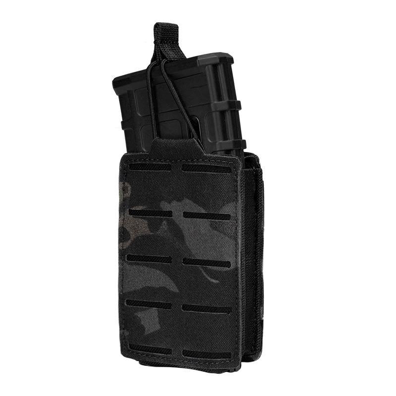 Porte chargeur 5.56 tactique militaire porte chargeurs MCBK multicam black camouflage camo tissus MOLLE découpe laser porte chargeur avec élastique de rétention pour chargeur réplique arme Airsoft