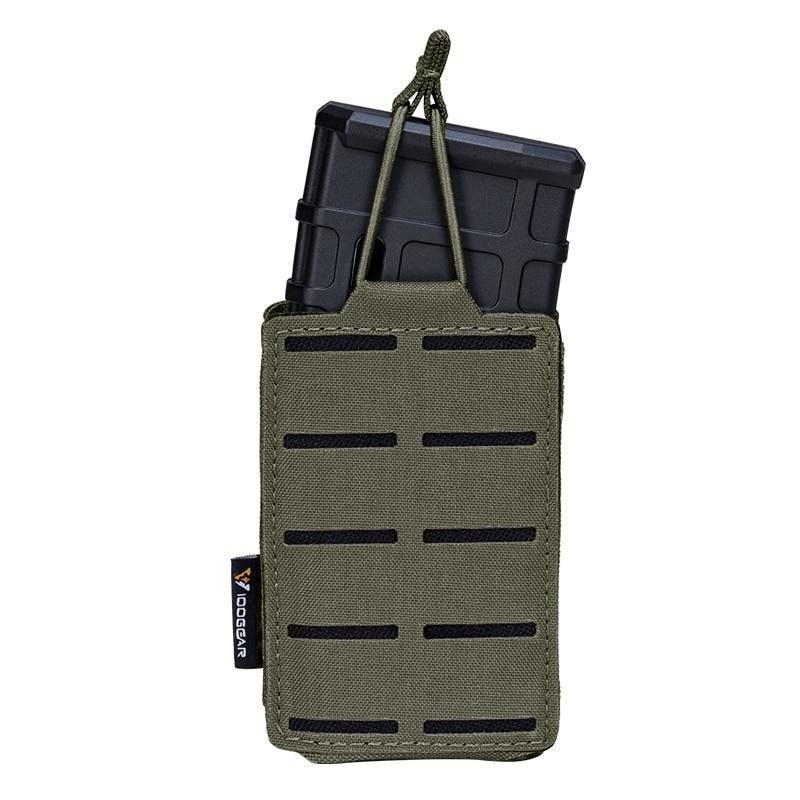 Porte chargeur 5.56 tactique militaire porte chargeurs RG vert foncé army green tissus MOLLE découpe laser porte chargeur avec élastique de rétention pour chargeur réplique arme Airsoft