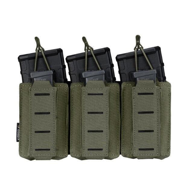 Porte chargeur triple 5.56 avec triple 9mm porte chargeurs RG green army vert foncé tissus MOLLE découpe laser porte chargeur avec élastique de rétention pour chargeur réplique arme Airsoft