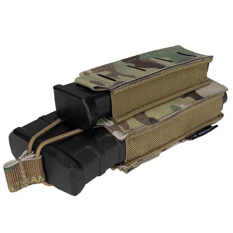 Porte chargeur 5.56 avec chargeur 9mm tactique militaire porte chargeurs MC multicam camouflage camo tissus MOLLE découpe laser porte chargeur avec élastique de rétention pour chargeur réplique arme Airsoft