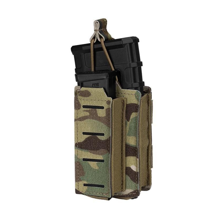 Porte chargeur 5.56 avec chargeur 9mm tactique militaire porte chargeurs MC multicam camouflage camo tissus MOLLE découpe laser porte chargeur avec élastique de rétention pour chargeur réplique arme Airsoft