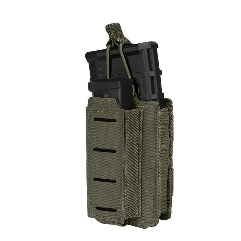Porte chargeur 5.56 avec chargeur 9mm tactique militaire porte chargeurs RG army green vert foncé tissus MOLLE découpe laser porte chargeur avec élastique de rétention pour chargeur réplique arme Airsoft