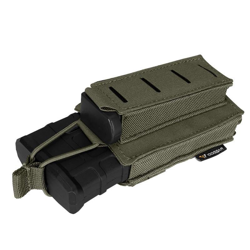 Porte chargeur 5.56 avec chargeur 9mm tactique militaire porte chargeurs RG army green vert foncé tissus MOLLE découpe laser porte chargeur avec élastique de rétention pour chargeur réplique arme Airsoft
