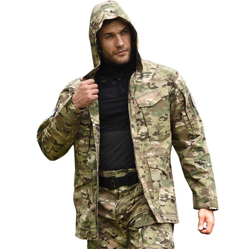 Veste de combat militaire MC multicam camouflage camo qualité veste chauffante imperméable à capuche veston poches et zone velcro coton polyester pour militaire forêt Milsim Unisexe Airsoft