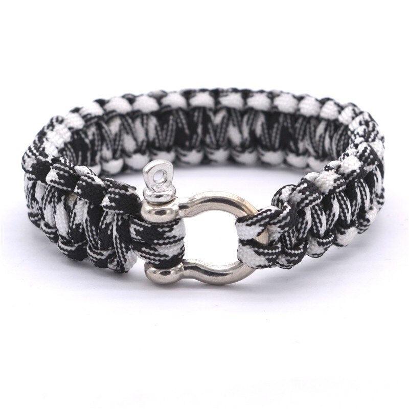 Bracelet survie paracorde Blanc et noir corde résistance militaire attache Manille Airsoft bracelet survivalisme Noeux 3 mètres de long bracelet militaire tactique Homme Femme Airsoft