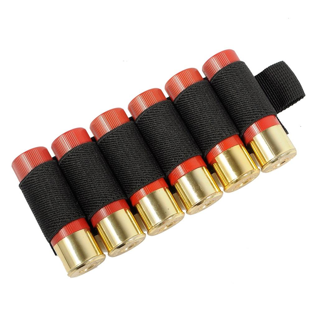 Porte 6 cartouches Velcro pour munitions fusil calibre 12 porte chevrotine Noir élastique Nylon Airsoft cartouchière chasse