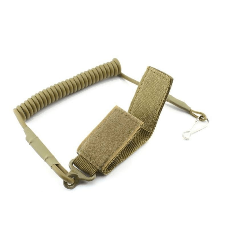 Sangle à ressort extensible élastique TAN CB marron pour réplique de poing airsoft ou talkie walkie radio sangle court 1 point pistolet gun militaire Airsoft dragonne de combat