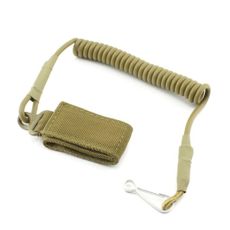Sangle à ressort extensible élastique TAN CB marron pour réplique de poing airsoft ou talkie walkie radio sangle court 1 point pistolet gun militaire Airsoft dragonne de combat