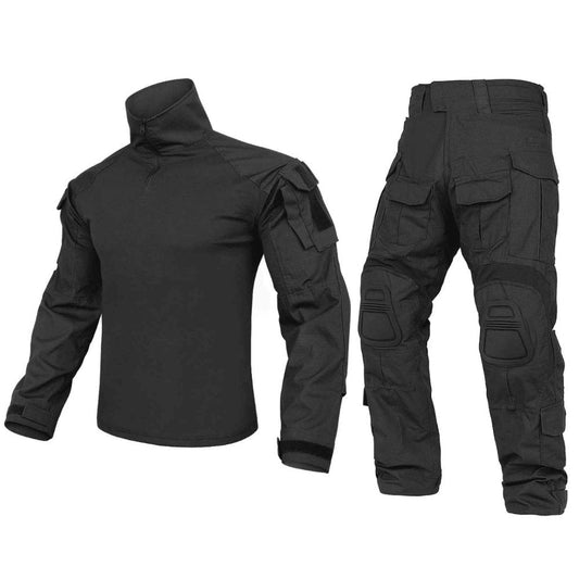 Uniforme de combat militaire complet tenue entière militaire homme BDU krydex Noir G3 Coton Nylon avec genouillères coudières troisième génération tenue complète coton nylon costume multi poches Airsoft Vêtement Tactique Airsoft