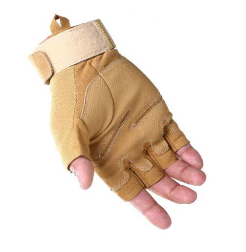 Paire de gants coupés demi doigts militaire tactique TAN kaki pour l'airsoft protection mitaines mains