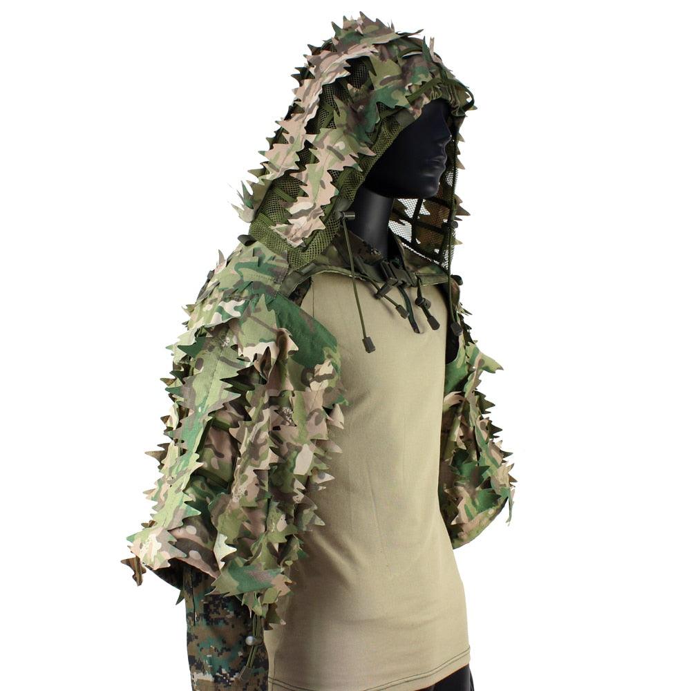 Ghillie suit 3D feuilles sniper une pièce 1 pièce camouflage camo tireur d'élite Airsoft vert camouflage sniper ghillies suit ghillies suite tenue camouflage MC multicam ghilli Airsoft