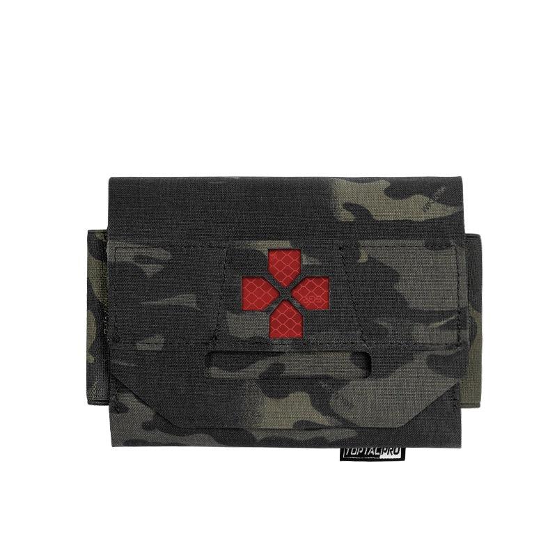 Poche medic micro trauma kit MOLLE TOPTACPRO avec croix rouge médicale MCBK Multicam black camouflage trousse de secours militaire gendarme policier Airsoft