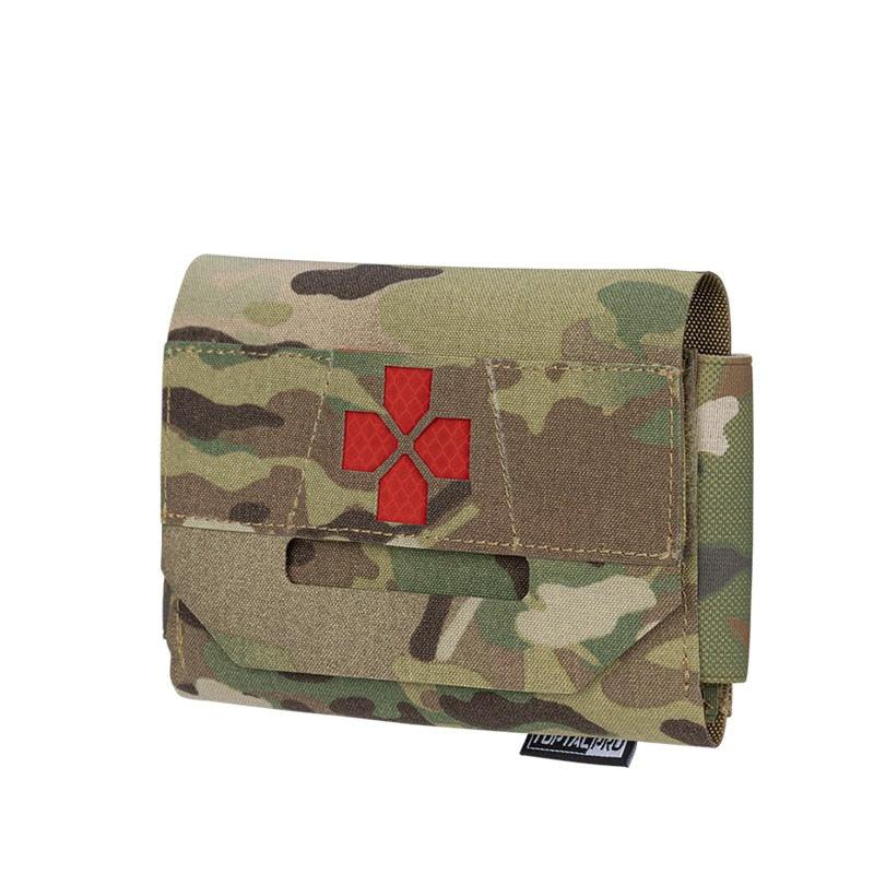 Poche medic micro trauma kit MOLLE TOPTACPRO avec croix rouge médicale MC Multicam camouflage trousse de secours militaire gendarme policier Airsoft