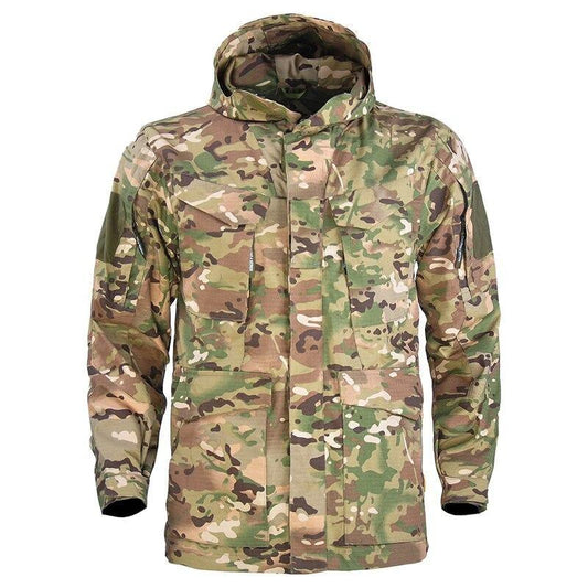 Veste de combat militaire MC multicam camouflage camo qualité veste chauffante imperméable à capuche veston  poches et zone velcro coton polyester pour militaire forêt Milsim Unisexe Airsoft