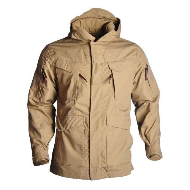 Veste de combat militaire SG marron clair qualité veste chauffante imperméable à capuche veston poches et zone velcro coton polyester pour militaire forêt Milsim Unisexe Airsoft