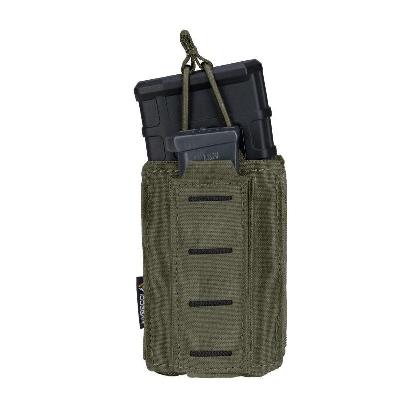 Porte chargeur 5.56 avec chargeur 9mm tactique militaire porte chargeurs RG army green vert foncé tissus MOLLE découpe laser porte chargeur avec élastique de rétention pour chargeur réplique arme Airsoft