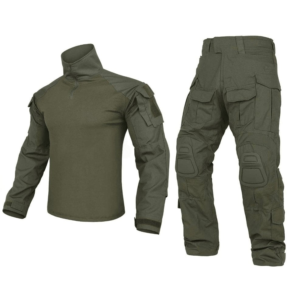 Uniforme de combat militaire complet tenue entière ensemble militaire homme unisexe femme BDU krydex RG vert foncé G3 Coton Nylon avec genouillères coudières troisième génération tenue complète vêtement tactique finition téflon nylon coton costume multi poches Airsoft